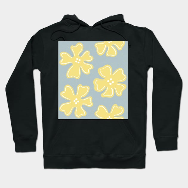 Pattern of yellow button flowers on light blue Hoodie by colorofmagic